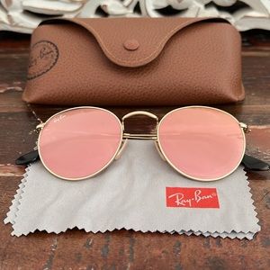 RAY BAN Sunglasses Round Flat Lenses in Bronze Mirror